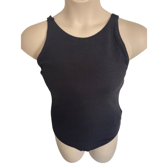 Seafolly Sea Dive Size 16 High Neck Lace Tie Back Black Textured NWT One Piece S - Picture 12 of 14